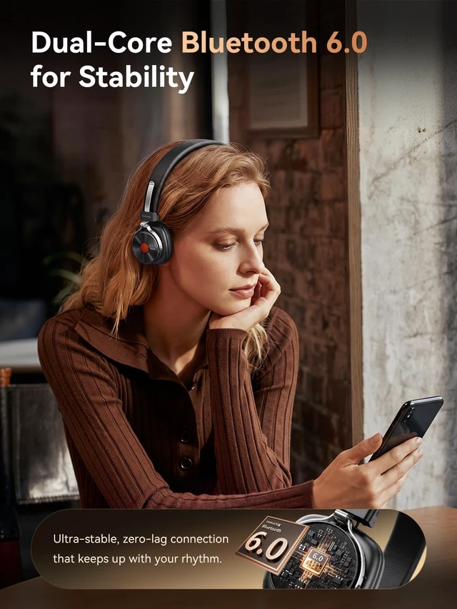 Alt view image 6 of 7 - Classic HQ36 Wireless on-Ear Headphones, Hi-res Audio, Spatial Audio Retro Style, 60H Playtime, QuietMax Hybrid Noise Cancellation, LDAC, 40mm Driver, Comfort Fit, Bluetooth 6.0, EQs, APP