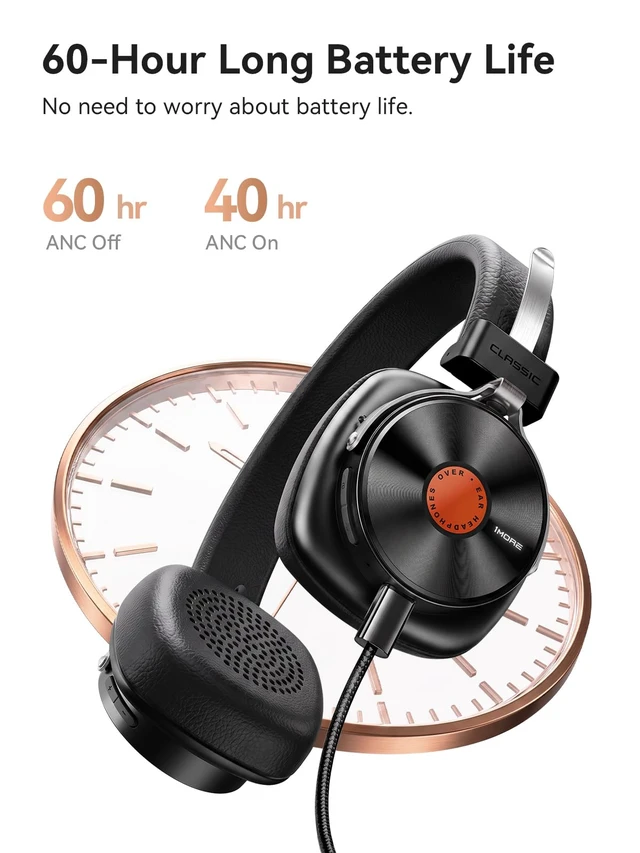 Alt view image 7 of 7 - Classic HQ36 Wireless on-Ear Headphones, Hi-res Audio, Spatial Audio Retro Style, 60H Playtime, QuietMax Hybrid Noise Cancellation, LDAC, 40mm Driver, Comfort Fit, Bluetooth 6.0, EQs, APP