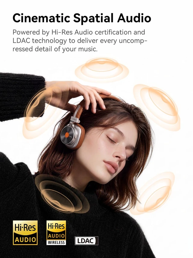 Alt view image 3 of 7 - Classic HQ36 Wireless on-Ear Headphones, Hi-res Audio, Spatial Audio Retro Style, 60H Playtime, QuietMax Hybrid Noise Cancellation, LDAC, 40mm Driver, Comfort Fit, Bluetooth 6.0, EQs, APP