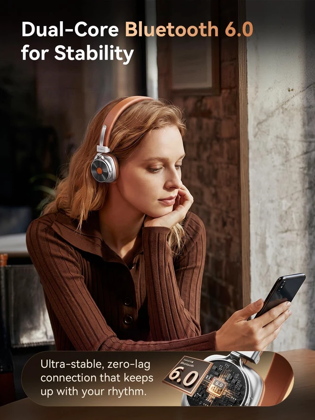 Alt view image 6 of 7 - Classic HQ36 Wireless on-Ear Headphones, Hi-res Audio, Spatial Audio Retro Style, 60H Playtime, QuietMax Hybrid Noise Cancellation, LDAC, 40mm Driver, Comfort Fit, Bluetooth 6.0, EQs, APP
