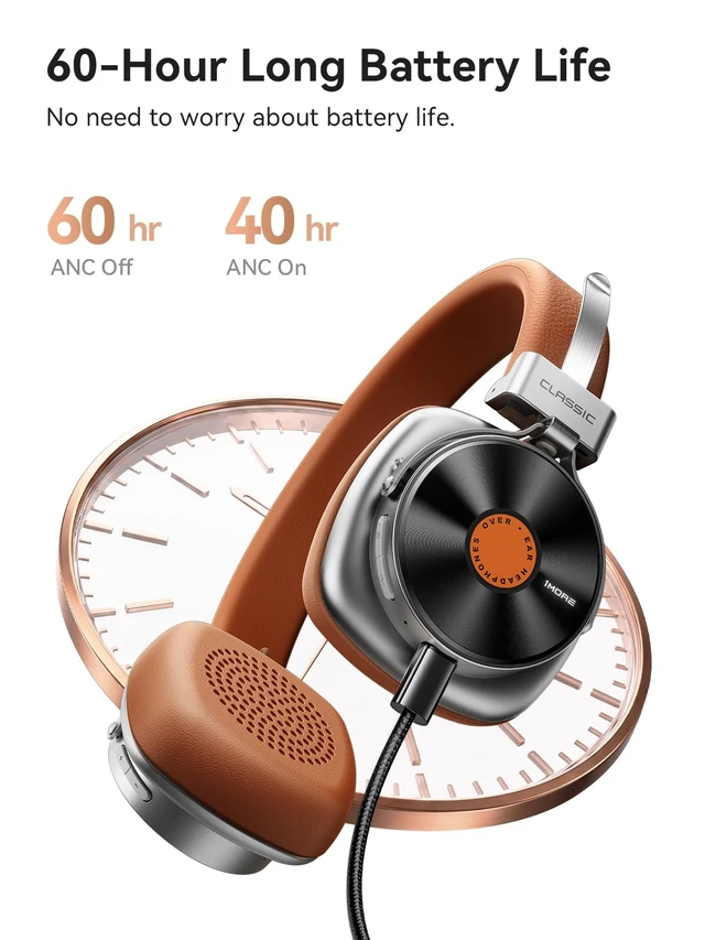 Alt view image 7 of 7 - Classic HQ36 Wireless on-Ear Headphones, Hi-res Audio, Spatial Audio Retro Style, 60H Playtime, QuietMax Hybrid Noise Cancellation, LDAC, 40mm Driver, Comfort Fit, Bluetooth 6.0, EQs, APP