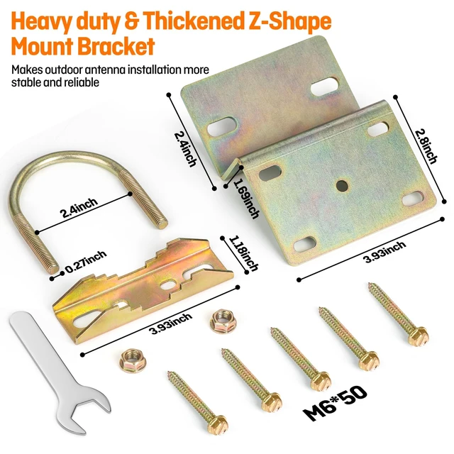 Alt view image 2 of 6 - 10 Sets Antenna Pole Mount Z Bracket Heavy-Duty M8 U Bolt Windproof Antenna Mast Clamp Galvanized Steel + 50 Screws for Home Outside TV Antenna Pole Holder
