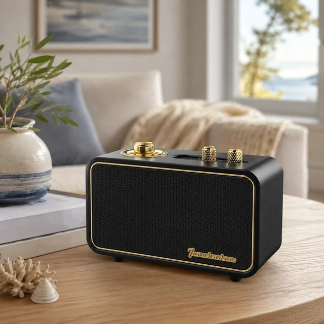 Main image of Retro Bluetooth Speaker-Wireless Speaker, Portable, Black Elegant Vintage Bluetooth Speaker, Deep Bass/10H Playtime, Charge-While-Play, Aux Input/Antenna, Interchangeable Panel