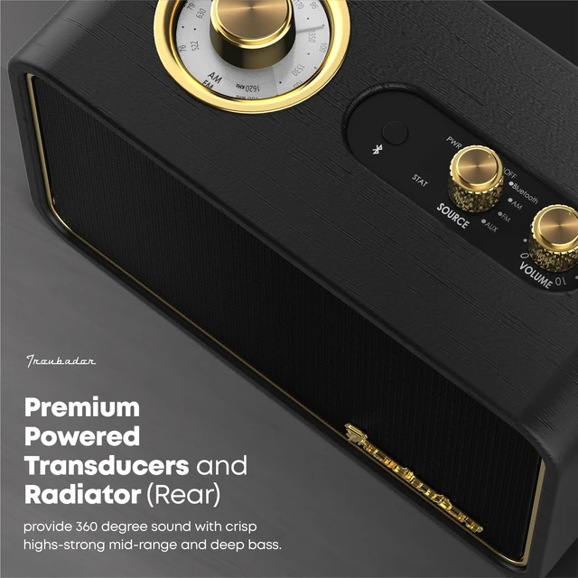 Alt view image 3 of 7 - Retro Bluetooth Speaker-Wireless Speaker, Portable, Black Elegant Vintage Bluetooth Speaker, Deep Bass/10H Playtime, Charge-While-Play, Aux Input/Antenna, Interchangeable Panel