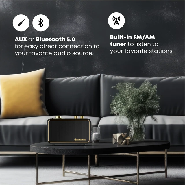 Alt view image 5 of 7 - Retro Bluetooth Speaker-Wireless Speaker, Portable, Black Elegant Vintage Bluetooth Speaker, Deep Bass/10H Playtime, Charge-While-Play, Aux Input/Antenna, Interchangeable Panel