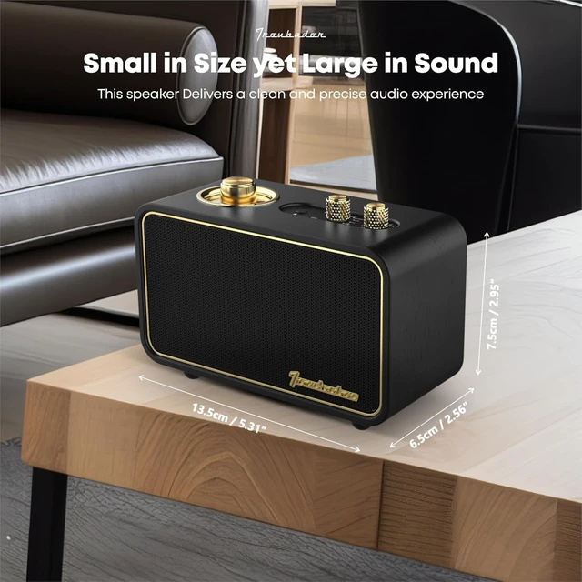 Alt view image 6 of 7 - Retro Bluetooth Speaker-Wireless Speaker, Portable, Black Elegant Vintage Bluetooth Speaker, Deep Bass/10H Playtime, Charge-While-Play, Aux Input/Antenna, Interchangeable Panel