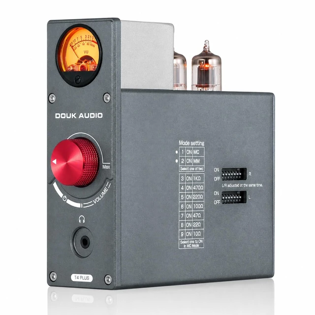 Main image of Tube Phono Preamp: 6CS6 Headphone Amp for Turntable (T4 Plus) MM & MC Input, 1K-10 Switch, RIAA EQ, 3.5mm AUX, NE5532 Output 32-300, VU Meter Vintage Aluminum Chassis for Vinyl Stereo
