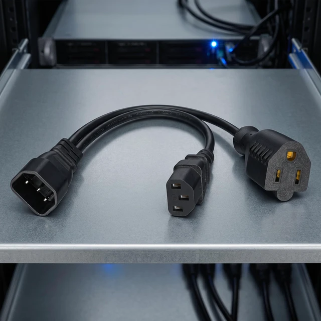 Alt view image 7 of 7 - C14 Male to C13 + NEMA 5-15R Y-Splitter Power Cord, 10Packs 1FT/0.32M, 10A 250V, For Server, PDU, UPS, Desktop, Monitor, Small Appliances, AC Power Adapter Cable