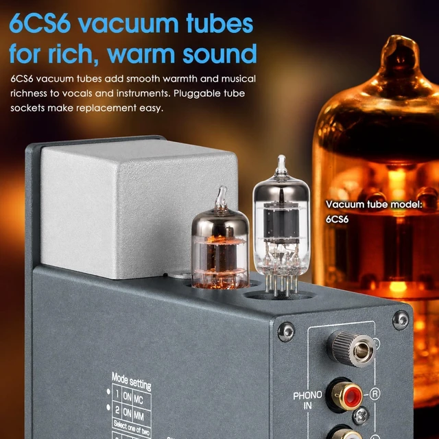 Alt view image 4 of 7 - Tube Phono Preamp: 6CS6 Headphone Amp for Turntable (T4 Plus) MM & MC Input, 1K-10 Switch, RIAA EQ, 3.5mm AUX, NE5532 Output 32-300, VU Meter Vintage Aluminum Chassis for Vinyl Stereo