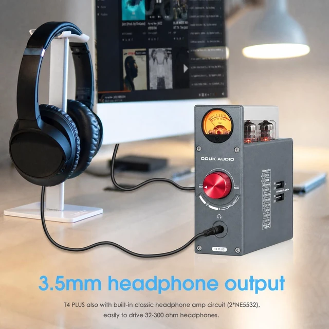 Alt view image 5 of 7 - Tube Phono Preamp: 6CS6 Headphone Amp for Turntable (T4 Plus) MM & MC Input, 1K-10 Switch, RIAA EQ, 3.5mm AUX, NE5532 Output 32-300, VU Meter Vintage Aluminum Chassis for Vinyl Stereo