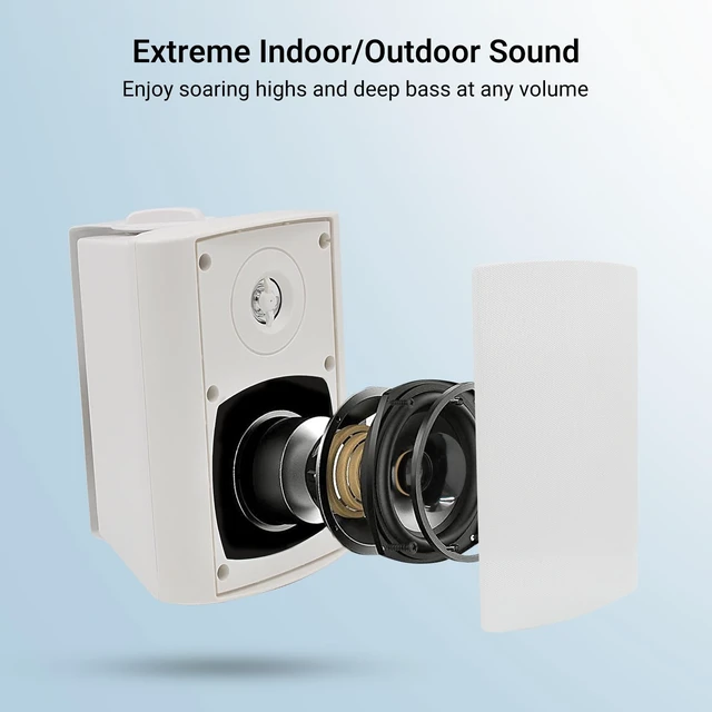 Alt view image 2 of 6 - 4 Inch 200 Watt Outdoor Indoor Bluetooth Speakers, Wall Mount Waterproof Wired for Patio, Deck, Yard, Garage (White)