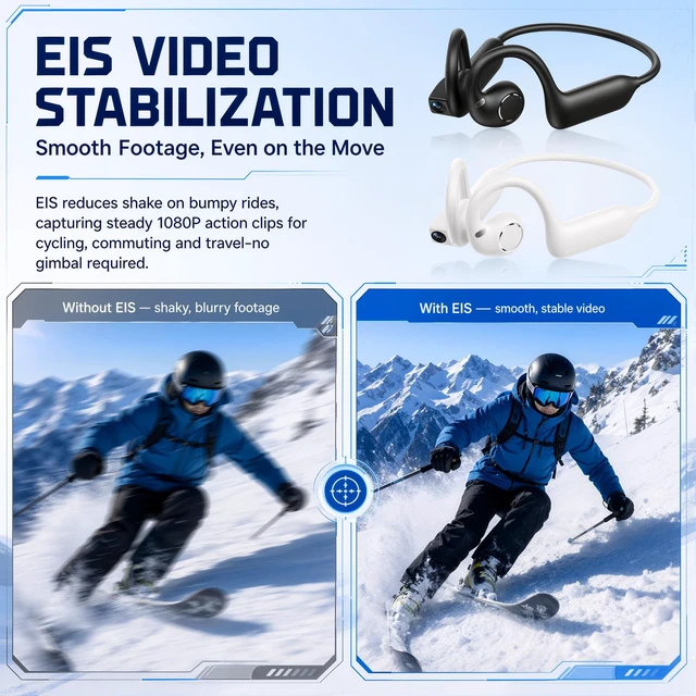 Alt view image 4 of 7 - E12 Open Ear Headphones Bone Conduction Headphones with 8MP Camera Open-Air Wireless Bluetooth Headphones,Bone Conduction Headphones with Camera,IP56 Waterproof AI Voice Assistant Headset for Sports
