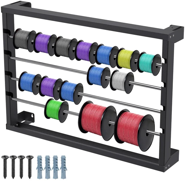 Main image of Portable Wire Spool Rack - Heavy-Duty Steel Cable Dispenser with 4 Adjustable Rods, Spool Rack Holder for Efficient Storage & Dispensing (B: Wall-mounted Wire Spool Holder (4 Rods))
