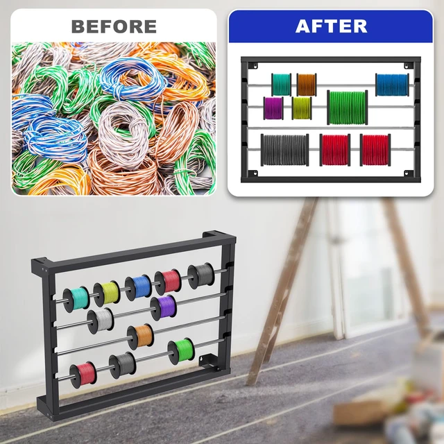 Alt view image 3 of 7 - Portable Wire Spool Rack - Heavy-Duty Steel Cable Dispenser with 4 Adjustable Rods, Spool Rack Holder for Efficient Storage & Dispensing (B: Wall-mounted Wire Spool Holder (4 Rods))