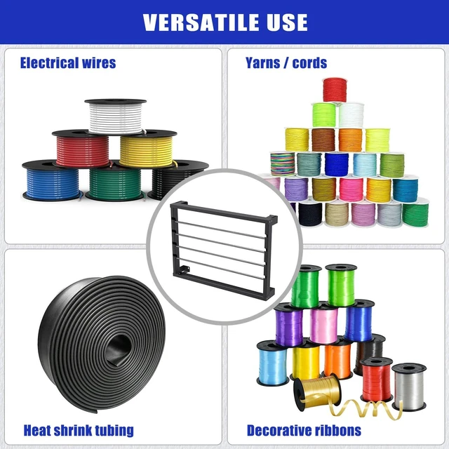 Alt view image 4 of 7 - Portable Wire Spool Rack - Heavy-Duty Steel Cable Dispenser with 4 Adjustable Rods, Spool Rack Holder for Efficient Storage & Dispensing (B: Wall-mounted Wire Spool Holder (4 Rods))