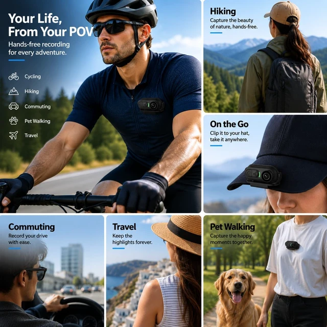 Alt view image 7 of 7 - 4K Mini Body Camera - 4K Mini Body Camera - Thumb POV 64GB Camwith Audio & Video Recording, 6-Axis Image Stabilization, Wearable Hands-Free Chest Pov Recording - For Cap Shirt Outoor Cycling Skiing