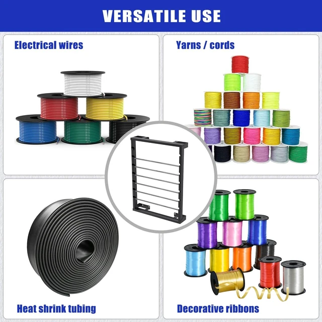 Alt view image 4 of 7 - Wall-mounted Wire Spool Holder Heavy-Duty Steel Cable Dispenser, 6 Rods, Adjustable, Efficient Storage & Dispensing