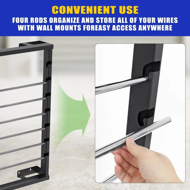 Alt view image 6 of 7 - Wall-mounted Wire Spool Holder Heavy-Duty Steel Cable Dispenser, 6 Rods, Adjustable, Efficient Storage & Dispensing