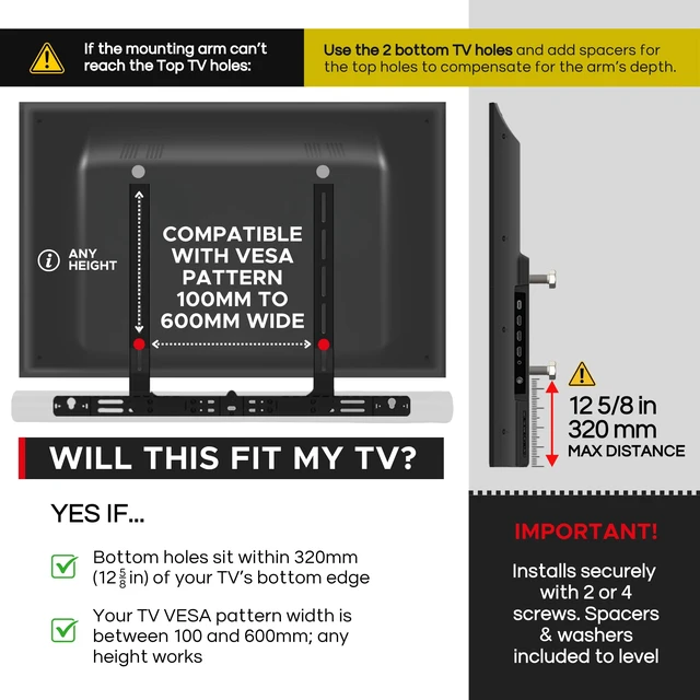 Alt view image 2 of 7 - Arc Soundbar TV Mount Attachment, Under TV, Black Compatible with Sonos Arc Soundbar and Ultra Version, Mounting Bracket for TV Hanging, Hardware Kit Included, UK Design