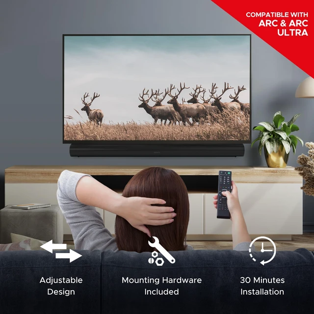 Alt view image 7 of 7 - Arc Soundbar TV Mount Attachment, Under TV, Black Compatible with Sonos Arc Soundbar and Ultra Version, Mounting Bracket for TV Hanging, Hardware Kit Included, UK Design