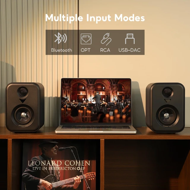 Alt view image 6 of 7 - S400 80 Watt 2.0 Channel Home Audio Active Bookshelf Speakers Sub Out, TPA3118 Amp Chip, Bluetooth/Optical/RCA/USB Input for TV, Treble & Bass Tone with Remote