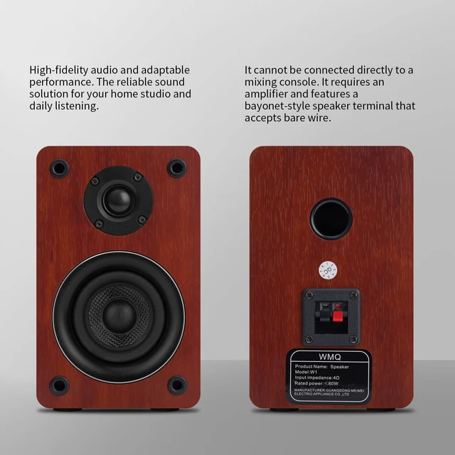 Alt view image 5 of 7 - 40W*2 Passive Bookshelf Speakers for Home Theater Surround Sound, Stereo, and Passive Near Field Monitor, 2-WayRequires a Receiver or Amplifier (Brown, Pair)