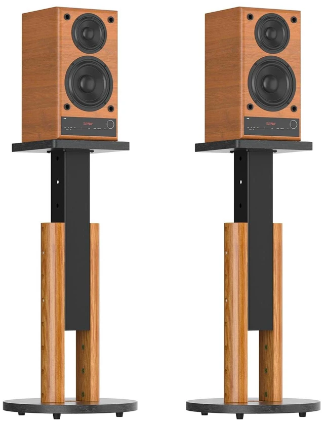Main image of Universal Speaker Stands Pair for Bookshelf Studio Monitor Home Speakers WoodGrain Wood, 7-Level Height Adjustment with Cable Management, Easy Assembly, Fit Speaker Up to 10in Wide, Holds 55 lbs