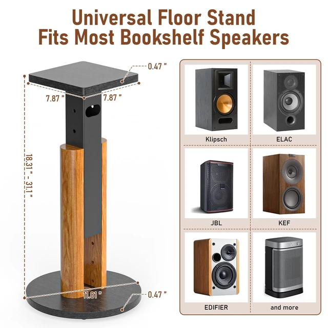 Alt view image 4 of 7 - Universal Speaker Stands Pair for Bookshelf Studio Monitor Home Speakers WoodGrain Wood, 7-Level Height Adjustment with Cable Management, Easy Assembly, Fit Speaker Up to 10in Wide, Holds 55 lbs