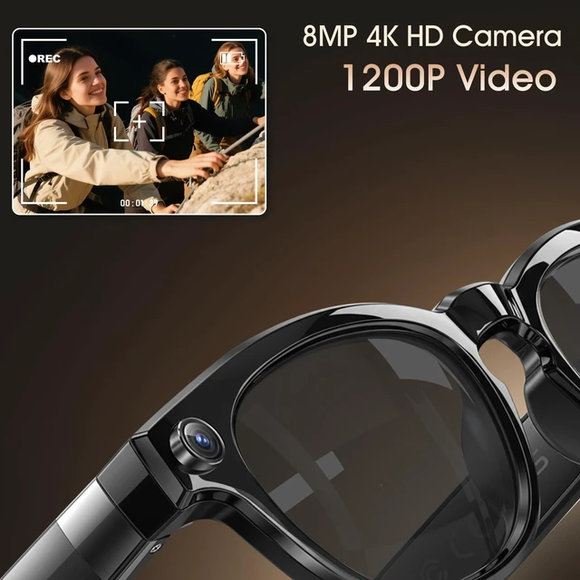 Alt view image 2 of 7 - AI Smart Glasses with Camera 8MP 4K 1200P Video Recording, Sunglasses 0.1s Real-Time Translation Glasses, UV400 & Anti-Blue Light, Bluetooth Glasses for Men Women, Glossy Finish