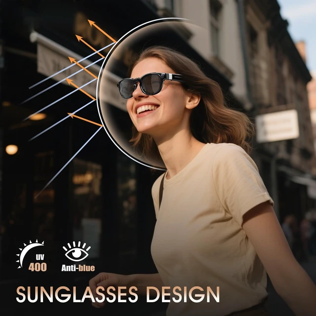 Alt view image 3 of 7 - AI Smart Glasses with Camera 8MP 4K 1200P Video Recording, Sunglasses 0.1s Real-Time Translation Glasses, UV400 & Anti-Blue Light, Bluetooth Glasses for Men Women, Glossy Finish