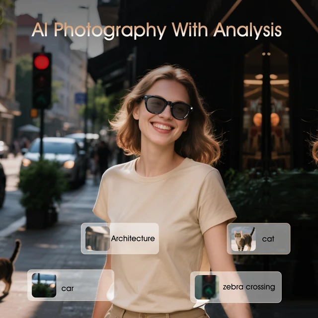 Alt view image 4 of 7 - AI Smart Glasses with Camera 8MP 4K 1200P Video Recording, Sunglasses 0.1s Real-Time Translation Glasses, UV400 & Anti-Blue Light, Bluetooth Glasses for Men Women, Glossy Finish