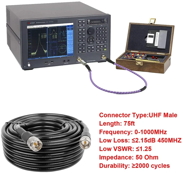 Alt view image 7 of 7 - 75FT RG8 PL259 Coaxial Cable - Male to Male, Low Loss UHF Cable for CB, HAM, VHF Radios, SWR Meter, Antenna Analyzer