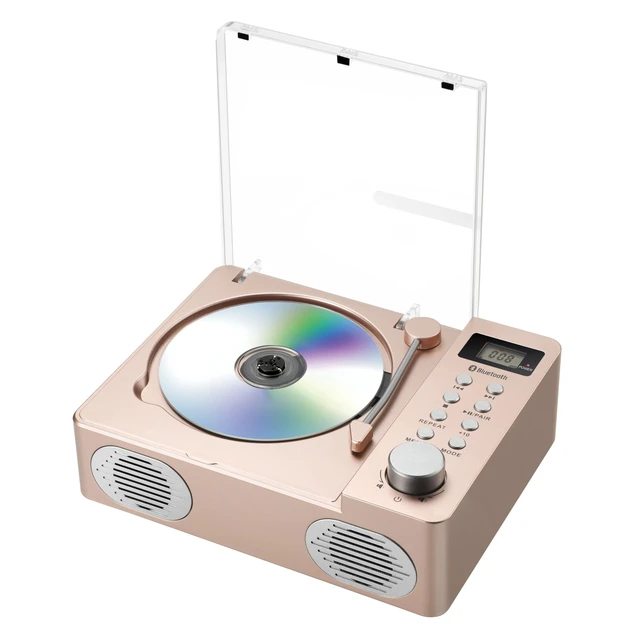 Alt view image 2 of 7 - SB3720 Portable Stereo Bluetooth CD Player with MP3 Playback, FM Radio, USB, and Built-in Rechargeable Battery (Rose Gold)