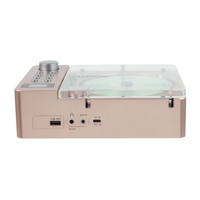 Alt view image 3 of 7 - SB3720 Portable Stereo Bluetooth CD Player with MP3 Playback, FM Radio, USB, and Built-in Rechargeable Battery (Rose Gold)