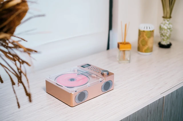 Alt view image 6 of 7 - SB3720 Portable Stereo Bluetooth CD Player with MP3 Playback, FM Radio, USB, and Built-in Rechargeable Battery (Rose Gold)
