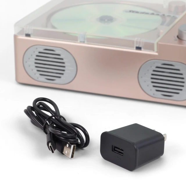 Alt view image 4 of 7 - SB3720 Portable Stereo Bluetooth CD Player with MP3 Playback, FM Radio, USB, and Built-in Rechargeable Battery (Rose Gold)