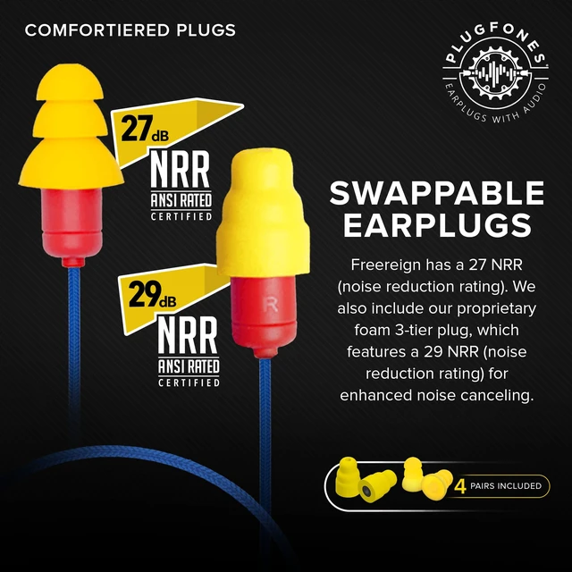 Alt view image 7 of 7 - FreeReign VL Volume Limited Bluetooth Hearing Protection Earbuds 29dB NRR Foam & 27dB Silicone Plugs, 12Hr Battery, OSHA Compliant Earplug Headphones, Wireless Earbuds, Safety Ear Plugs
