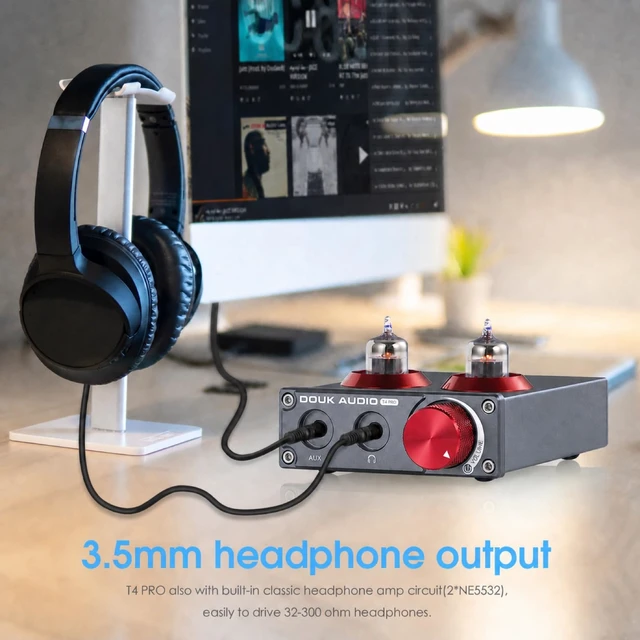 Alt view image 4 of 7 - Tube Phono Preamp: 6CS6 Headphone Amp for Turntable (T4 PRO) MM Input & 3.5mm AUX, RIAA EQ, 105dB SNR, NE5532 Output 150mW 32-300, Aluminum Vintage Chassis for Vinyl Player Home Stereo