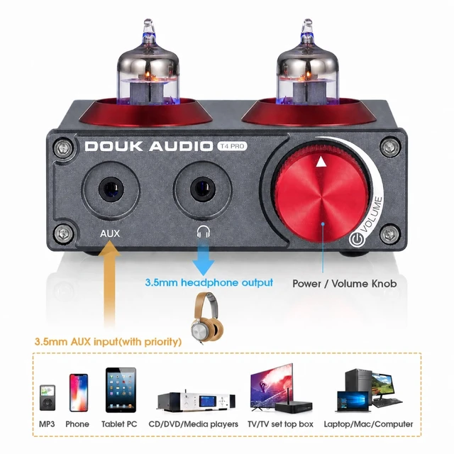 Alt view image 7 of 7 - Tube Phono Preamp: 6CS6 Headphone Amp for Turntable (T4 PRO) MM Input & 3.5mm AUX, RIAA EQ, 105dB SNR, NE5532 Output 150mW 32-300, Aluminum Vintage Chassis for Vinyl Player Home Stereo