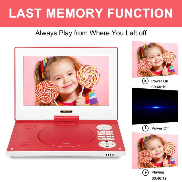 Alt view image 2 of 7 - 12.5" Portable DVD Player, 10.1" HD Swivel Screen, Red 5H Battery, Break-Point Memory, 270° Swivel Screen, Region-Free, Supports NES Games, for Car & Travel