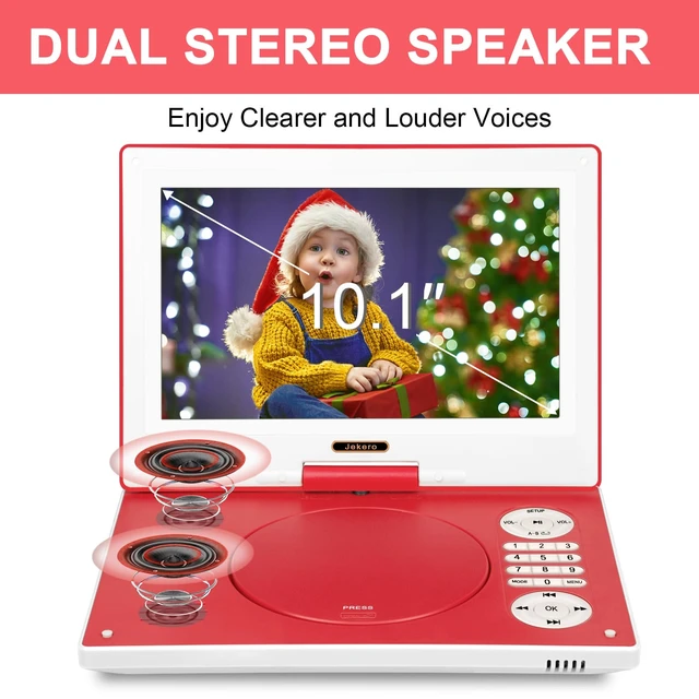 Alt view image 3 of 7 - 12.5" Portable DVD Player, 10.1" HD Swivel Screen, Red 5H Battery, Break-Point Memory, 270° Swivel Screen, Region-Free, Supports NES Games, for Car & Travel