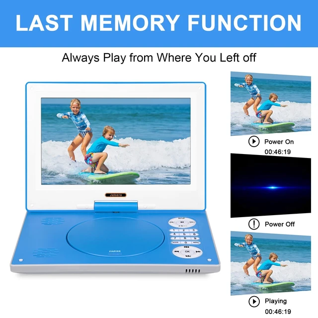 Alt view image 2 of 7 - 12.5" Portable DVD Player, 10.1" HD Swivel Screen, 5H Battery Kids 270° Swivel Screen, 5H Rechargeable Battery, Supports CD/DVD/USB/SD, Car Charger Included, Remote Control, Breakpoint Memory