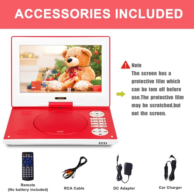 Alt view image 7 of 7 - 12.5" Portable DVD Player, 10.1" HD Swivel Screen, Red 5H Battery, Break-Point Memory, 270° Swivel Screen, Region-Free, Supports NES Games, for Car & Travel