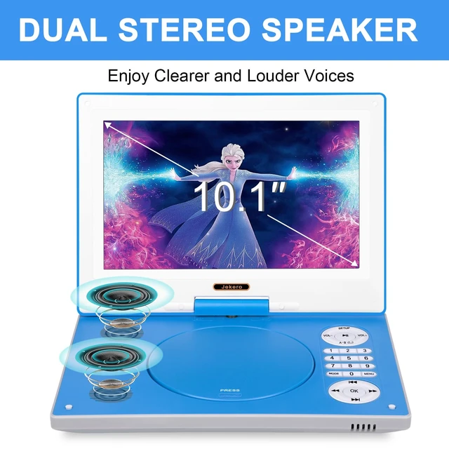 Alt view image 3 of 7 - 12.5" Portable DVD Player, 10.1" HD Swivel Screen, 5H Battery Kids 270° Swivel Screen, 5H Rechargeable Battery, Supports CD/DVD/USB/SD, Car Charger Included, Remote Control, Breakpoint Memory