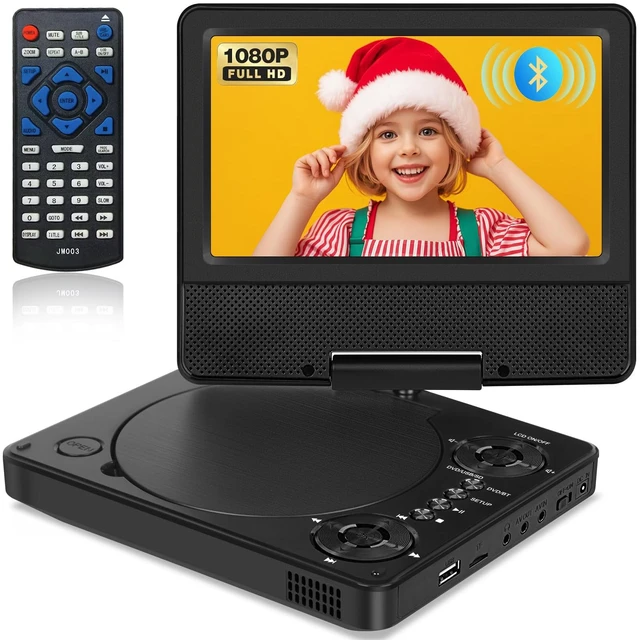 Main image of DVD Player Bluetooth for Kids Road Trip, 7" Swivel HD Screen 5-Hour Battery, USB/TF 256GB, 1080P Support, Region-Free, BT Headphone Compatible, High-Volume Speaker, for Car Trip & Kids