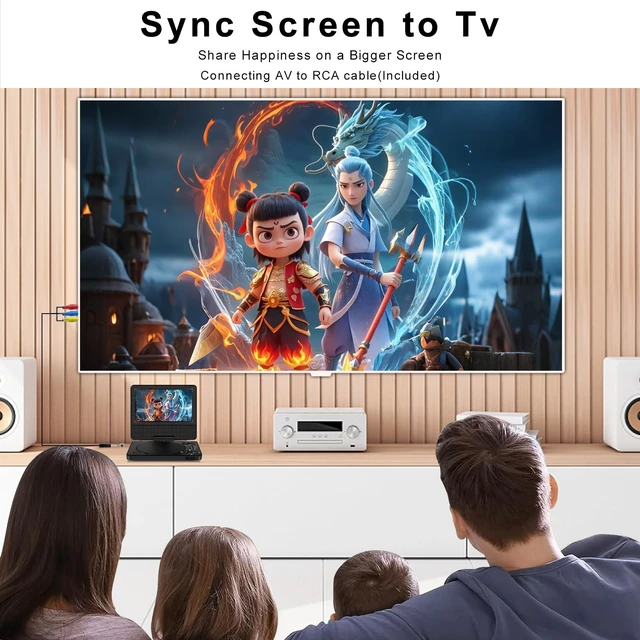 Alt view image 4 of 7 - DVD Player Bluetooth for Kids Road Trip, 7" Swivel HD Screen 5-Hour Battery, USB/TF 256GB, 1080P Support, Region-Free, BT Headphone Compatible, High-Volume Speaker, for Car Trip & Kids