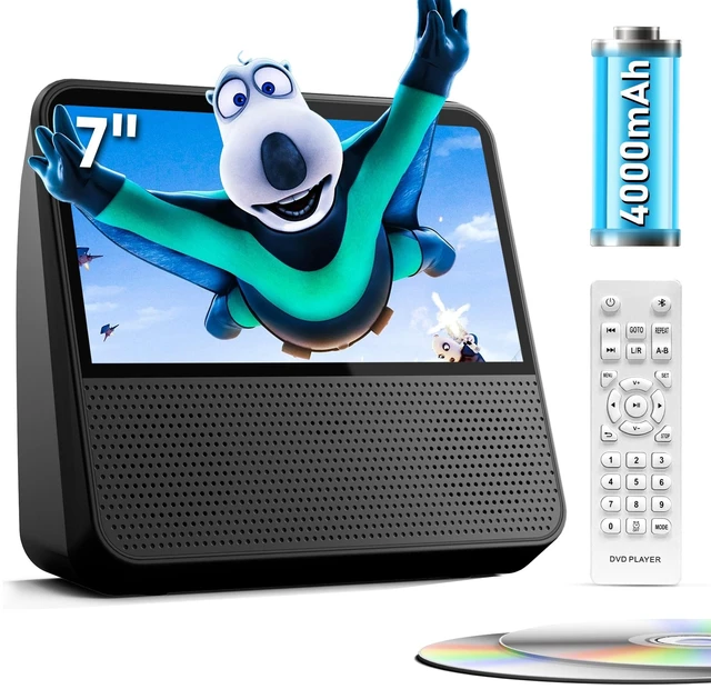 Main image of 9.8'' Portable DVD Player with Screen, 4000mAH Battery DVD Player TV Kids Sync to TV, 3 Level Brightness Adjustable USB/AUX-IN/AV/Bluetooth, Portable DVD Player with Dual Speakers & Remote Control