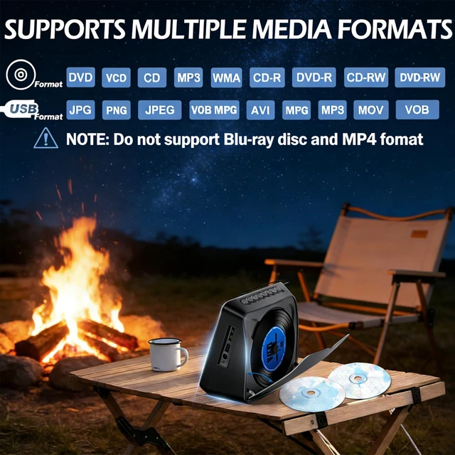 Alt view image 3 of 7 - 9.8'' Portable DVD Player with Screen, 4000mAH Battery DVD Player TV Kids Sync to TV, 3 Level Brightness Adjustable USB/AUX-IN/AV/Bluetooth, Portable DVD Player with Dual Speakers & Remote Control