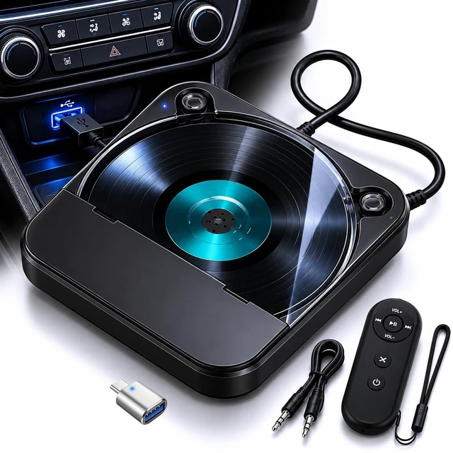 Main image of Portable Car CD Player with USB/AUX Port for Car, Truck, Computer External CD Player Compatible with Car and Truck Radio Stereo, Laptop, TV, Computer, Universal for Vehicle with Adapter