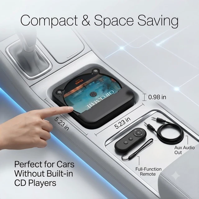 Alt view image 4 of 7 - Portable Car CD Player with USB/AUX Port for Car, Truck, Computer External CD Player Compatible with Car and Truck Radio Stereo, Laptop, TV, Computer, Universal for Vehicle with Adapter
